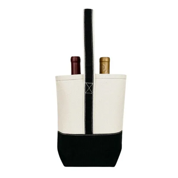 16 Oz. Premium Black Canvas 2 Bottle Wine Tote Bag (Q571211)