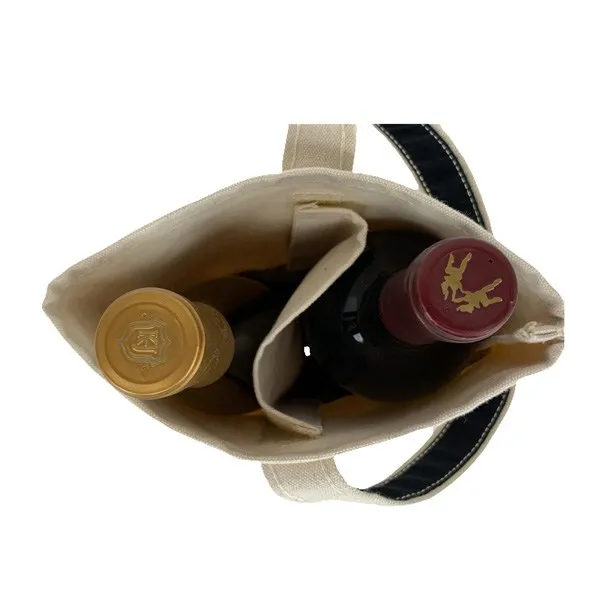 16 Oz. Premium Black Canvas 2 Bottle Wine Tote Bag (Q571211)
