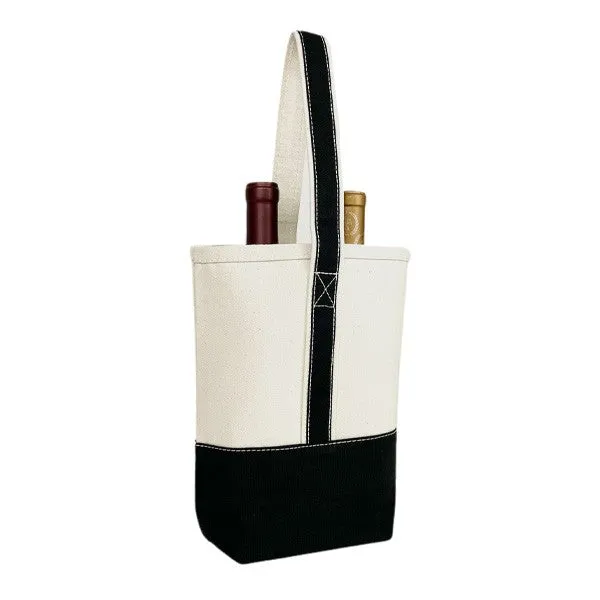 16 Oz. Premium Black Canvas 2 Bottle Wine Tote Bag (Q571211)