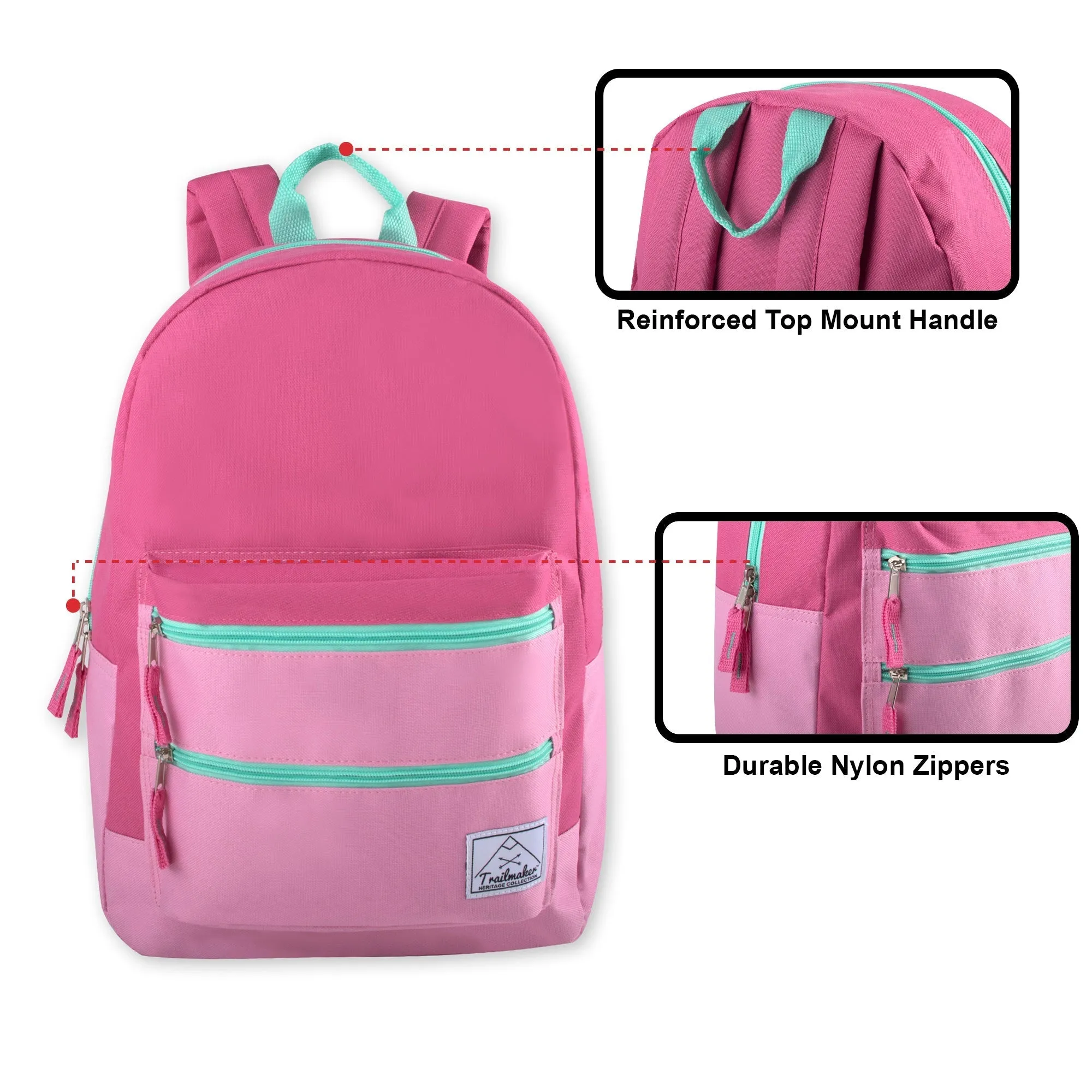 17- Inch Double Front Zippered Pocket Backpack - Girls