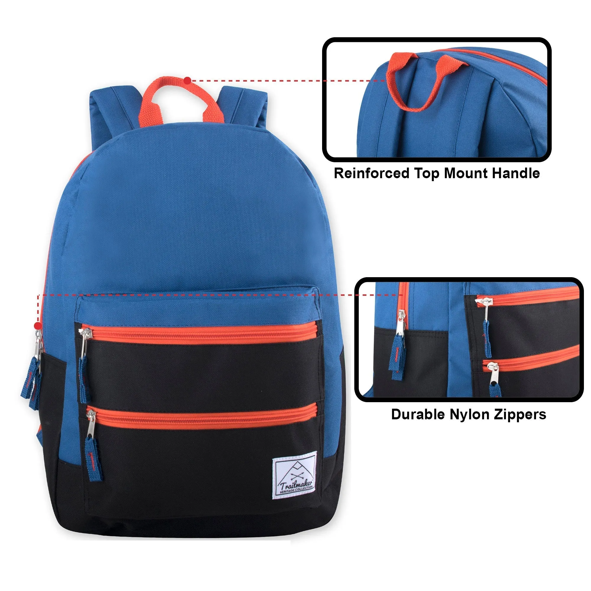 17-Inch Double Front Zippered Pocket Backpack