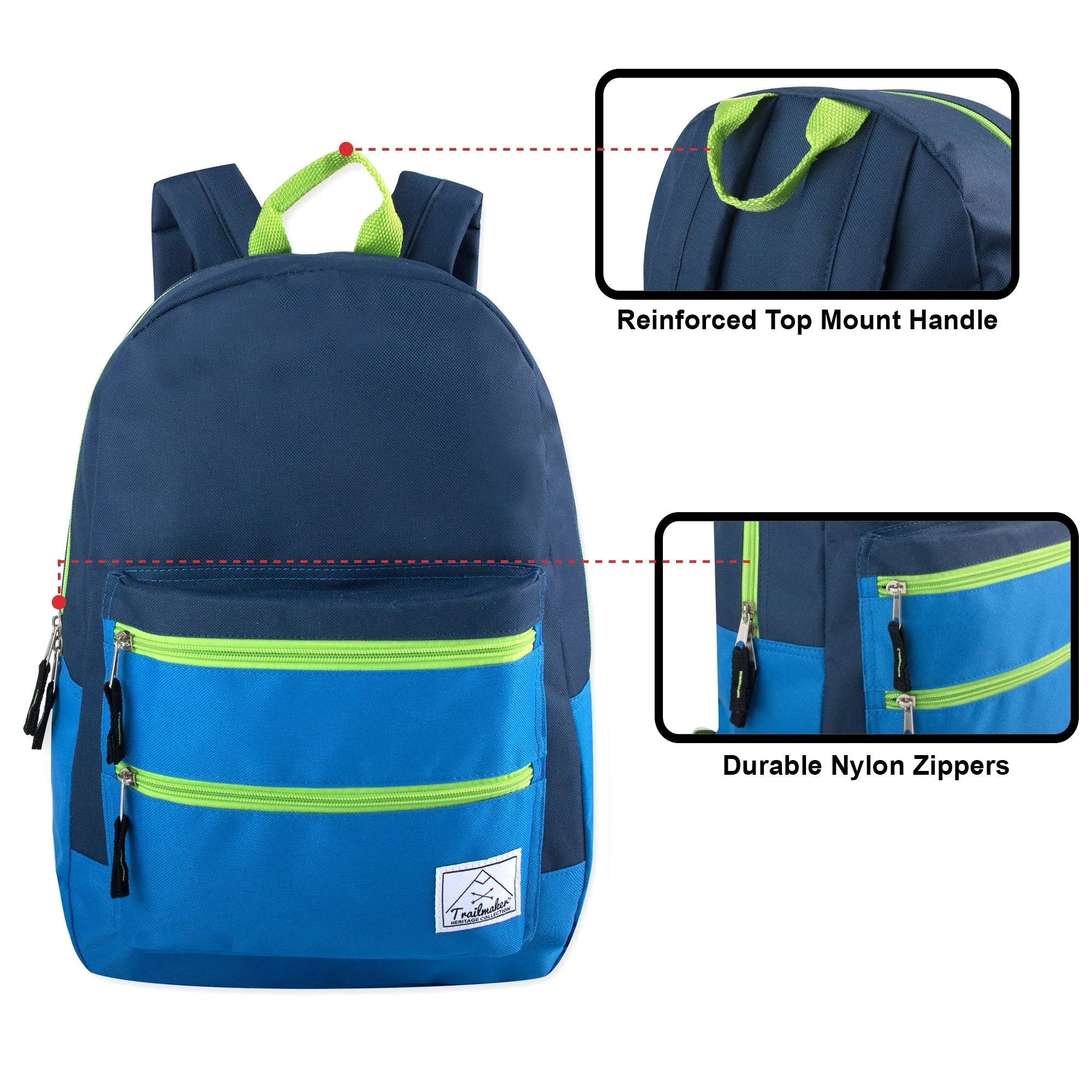 17-Inch Double Front Zippered Pocket Backpack