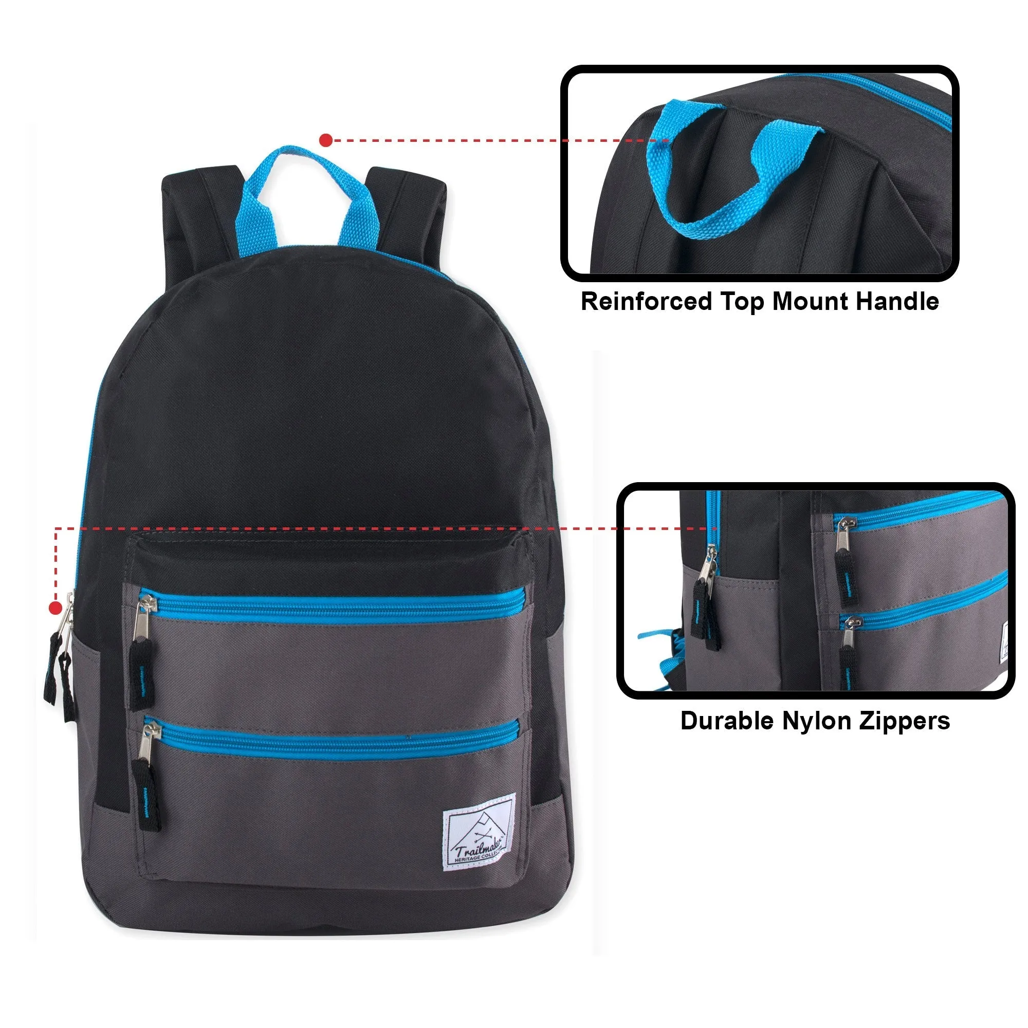 17-Inch Double Front Zippered Pocket Backpack
