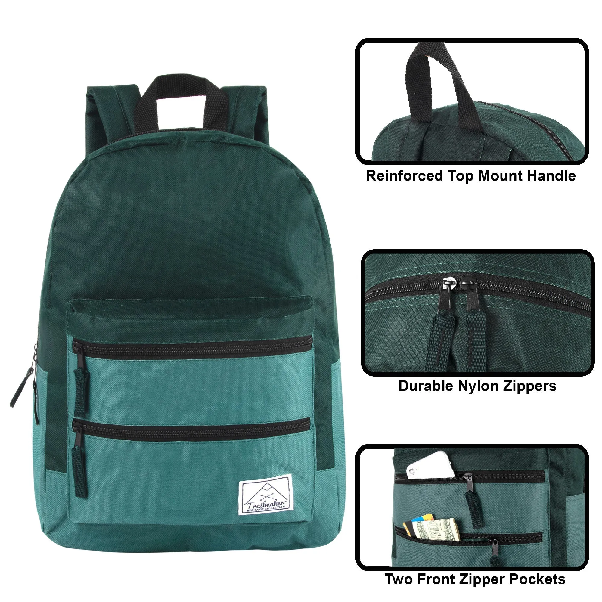17-Inch Double Front Zippered Pocket Backpack