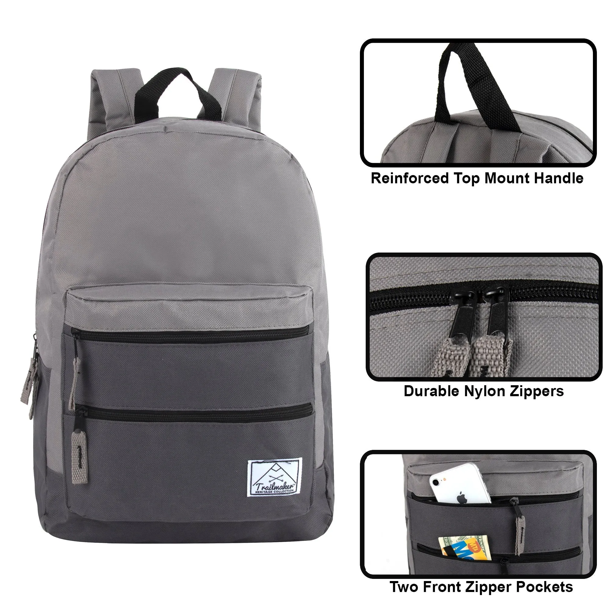 17-Inch Double Front Zippered Pocket Backpack
