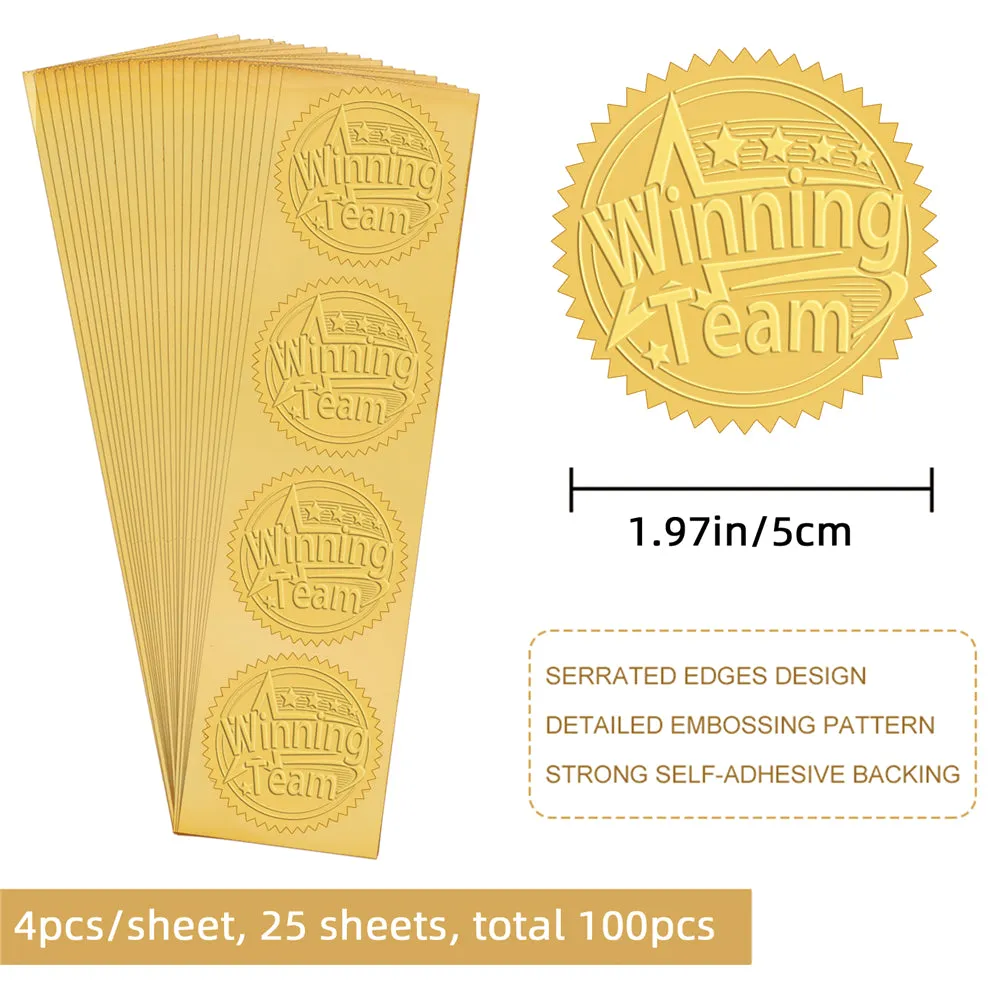 2 Inch Envelope Seals Stickers Winning Team 100pcs Embossed Foil Seals Adhesive Gold Foil Seals Stickers