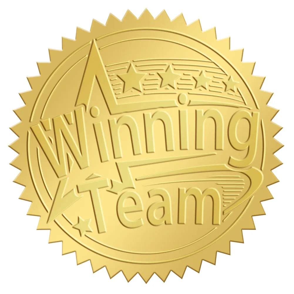 2 Inch Envelope Seals Stickers Winning Team 100pcs Embossed Foil Seals Adhesive Gold Foil Seals Stickers