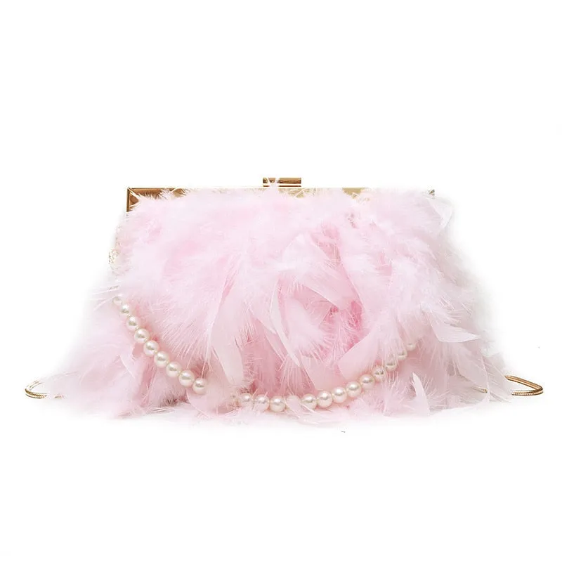 2021 Luxury Chic Handbags Women Famous Brands Ostrich Feather Purses Handbags Women Bags Designer Chain Evening Party Clutch Bag