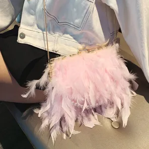 2021 Luxury Chic Handbags Women Famous Brands Ostrich Feather Purses Handbags Women Bags Designer Chain Evening Party Clutch Bag