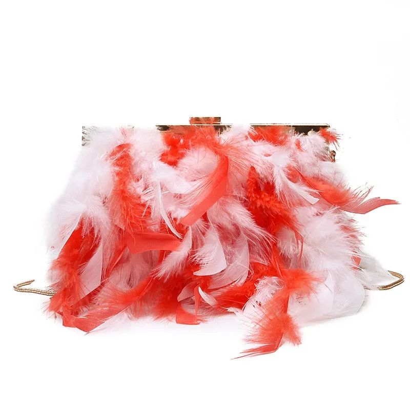 2021 Luxury Chic Handbags Women Famous Brands Ostrich Feather Purses Handbags Women Bags Designer Chain Evening Party Clutch Bag