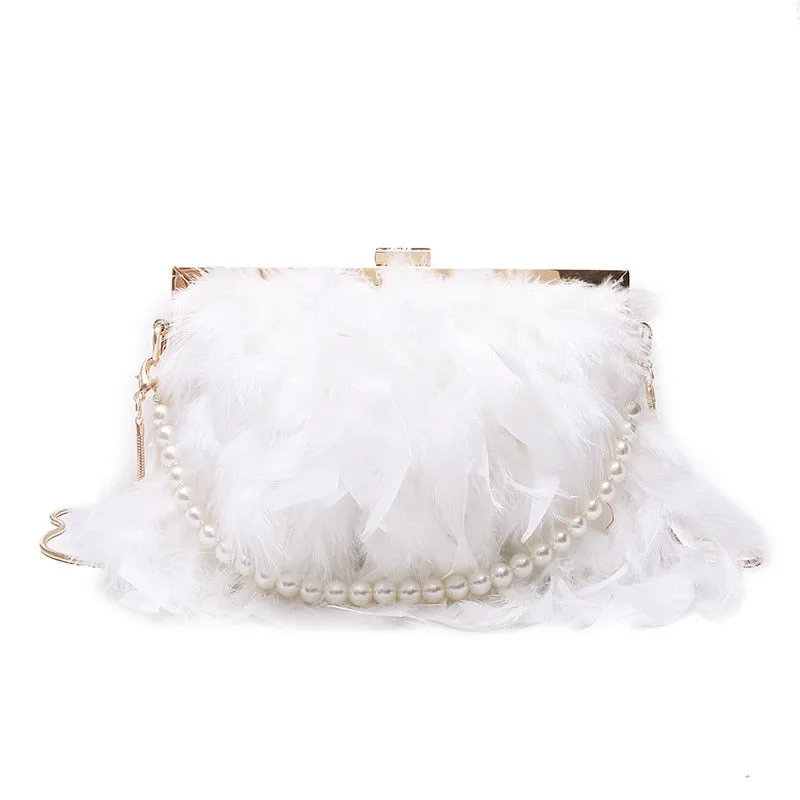 2021 Luxury Chic Handbags Women Famous Brands Ostrich Feather Purses Handbags Women Bags Designer Chain Evening Party Clutch Bag