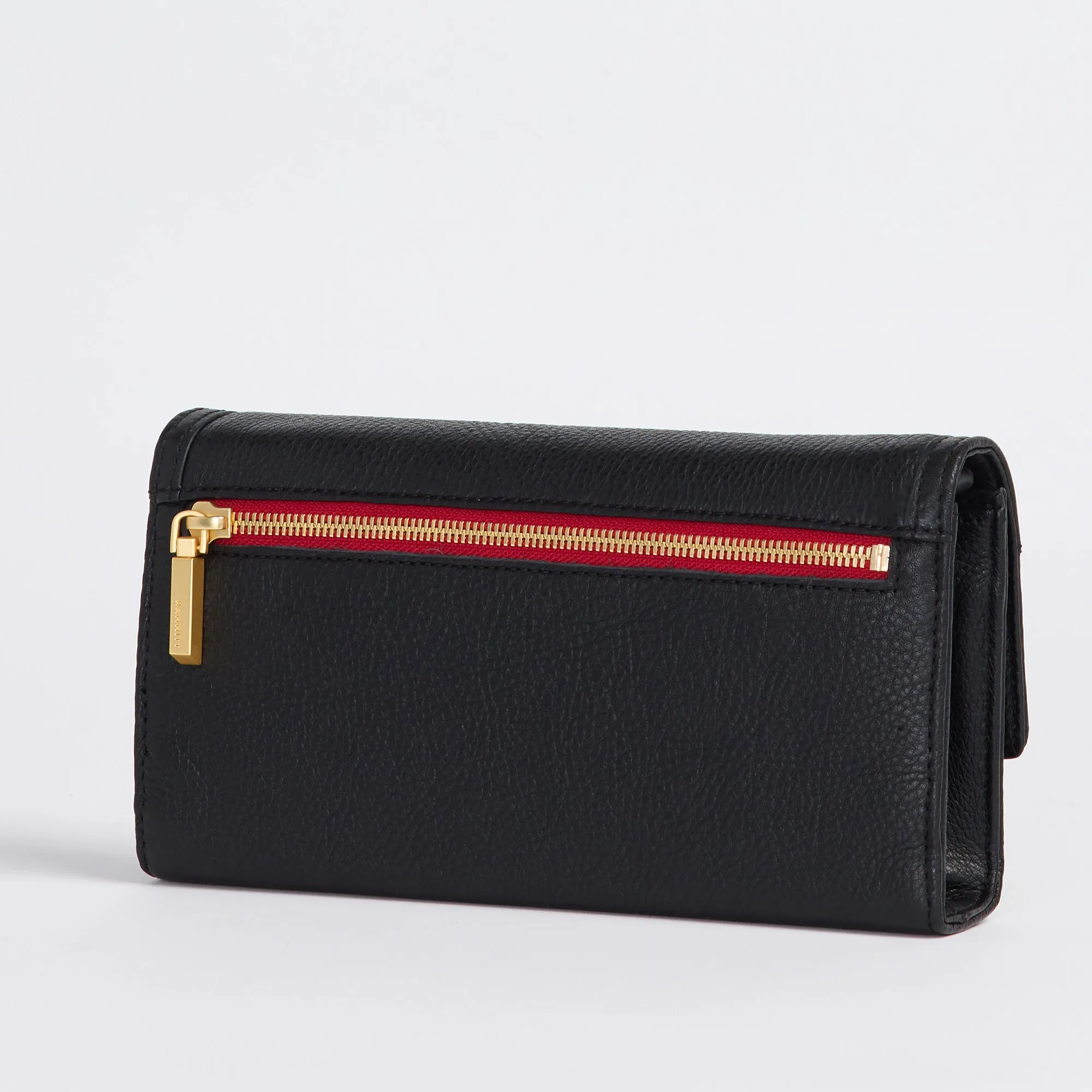AJ Crossbody Clutch | Black/Brushed Gold Red Zip
