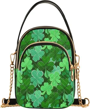 ALAZA Chain Crossbody Bags for Women Lucky Clover Shamrock Leaves Quilted Shoulder Crossbody Handbags Travel Cross Body Cell Phone Purses Bags