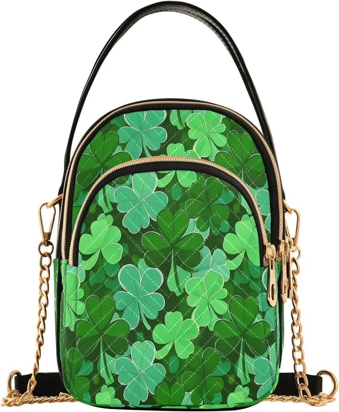 ALAZA Chain Crossbody Bags for Women Lucky Clover Shamrock Leaves Quilted Shoulder Crossbody Handbags Travel Cross Body Cell Phone Purses Bags