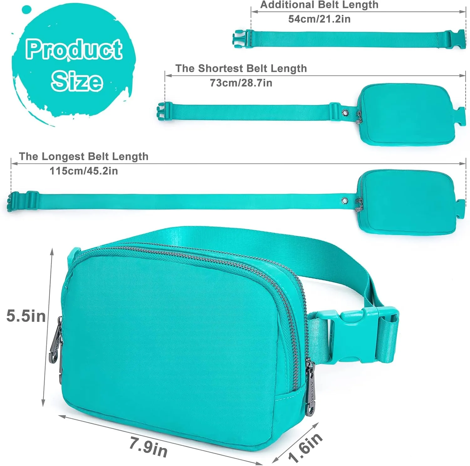AROME Mini Belt Bag for Women, Fashion Waist Packs Fanny Pack Crossbody Bags with Strap Extender for Women Men, Waterproof Waist Bag Hip Bum Bag for Casual Travel Running Hiking Outdoor Sports