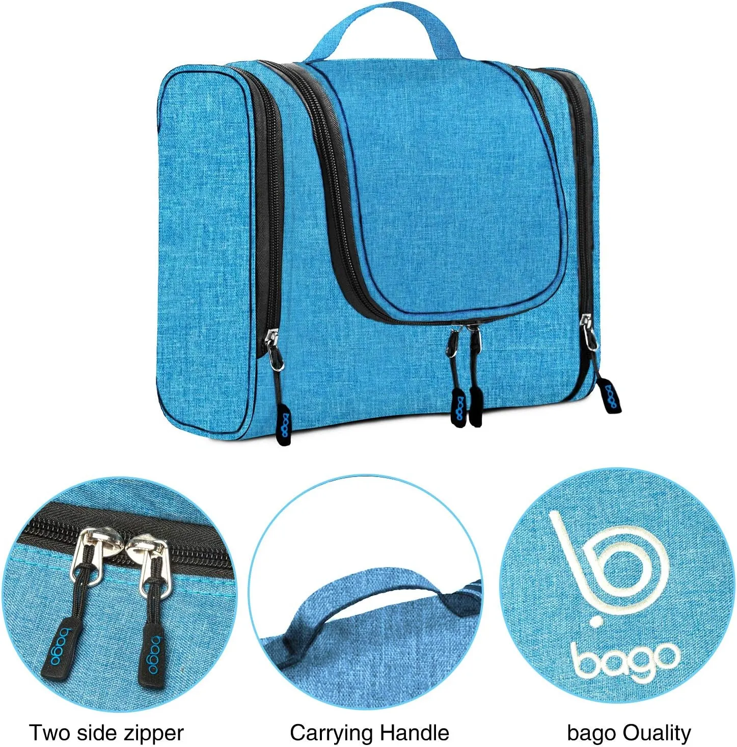 bago Travel Toiletry Bag - Large Waterproof Hanging Toiletry Bag for Women and Men - SnowBlue