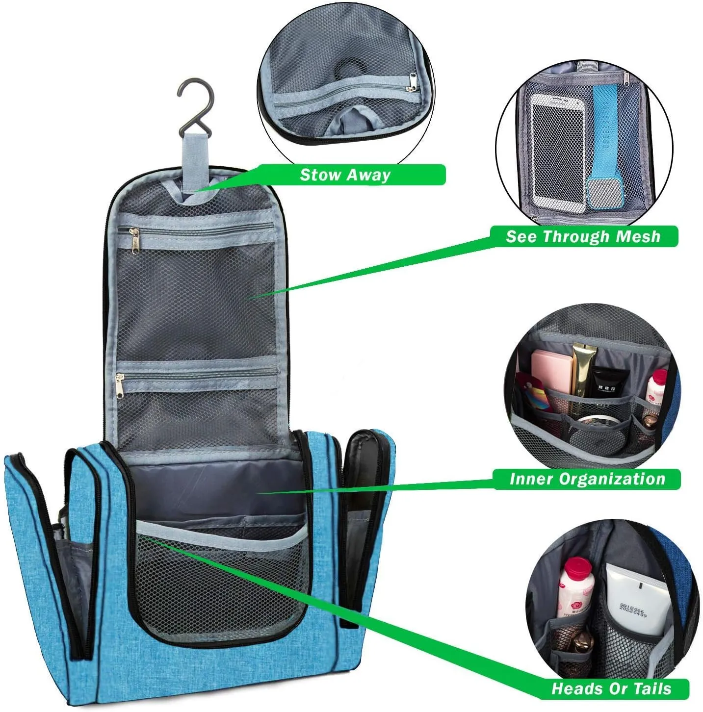 bago Travel Toiletry Bag - Large Waterproof Hanging Toiletry Bag for Women and Men - SnowBlue