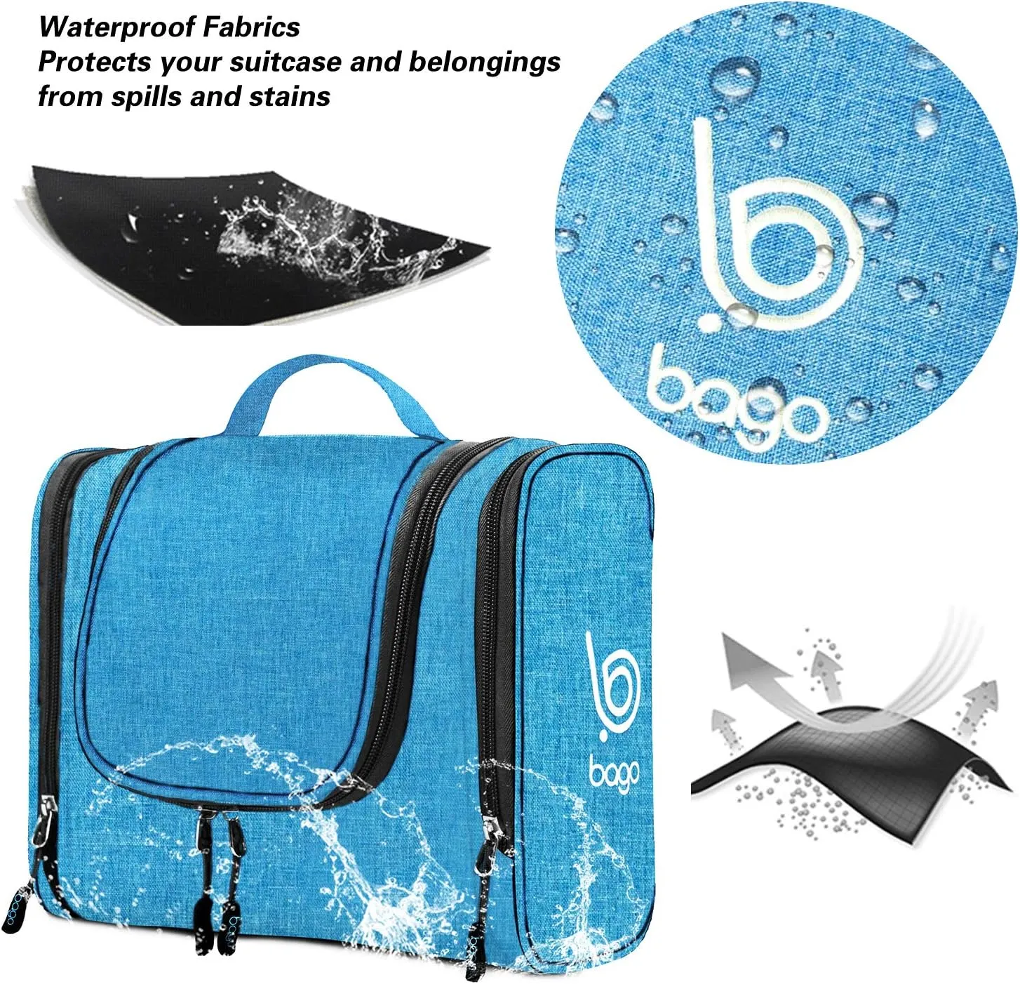bago Travel Toiletry Bag - Large Waterproof Hanging Toiletry Bag for Women and Men - SnowBlue