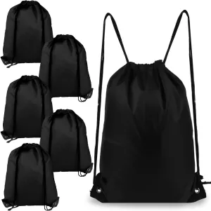 Black Drawstring Backpack 6Pcs Drawstring Gym Bags Draw String Bags Drawstring Backpack for Sports, Gym, Travel, Swimming, Beach