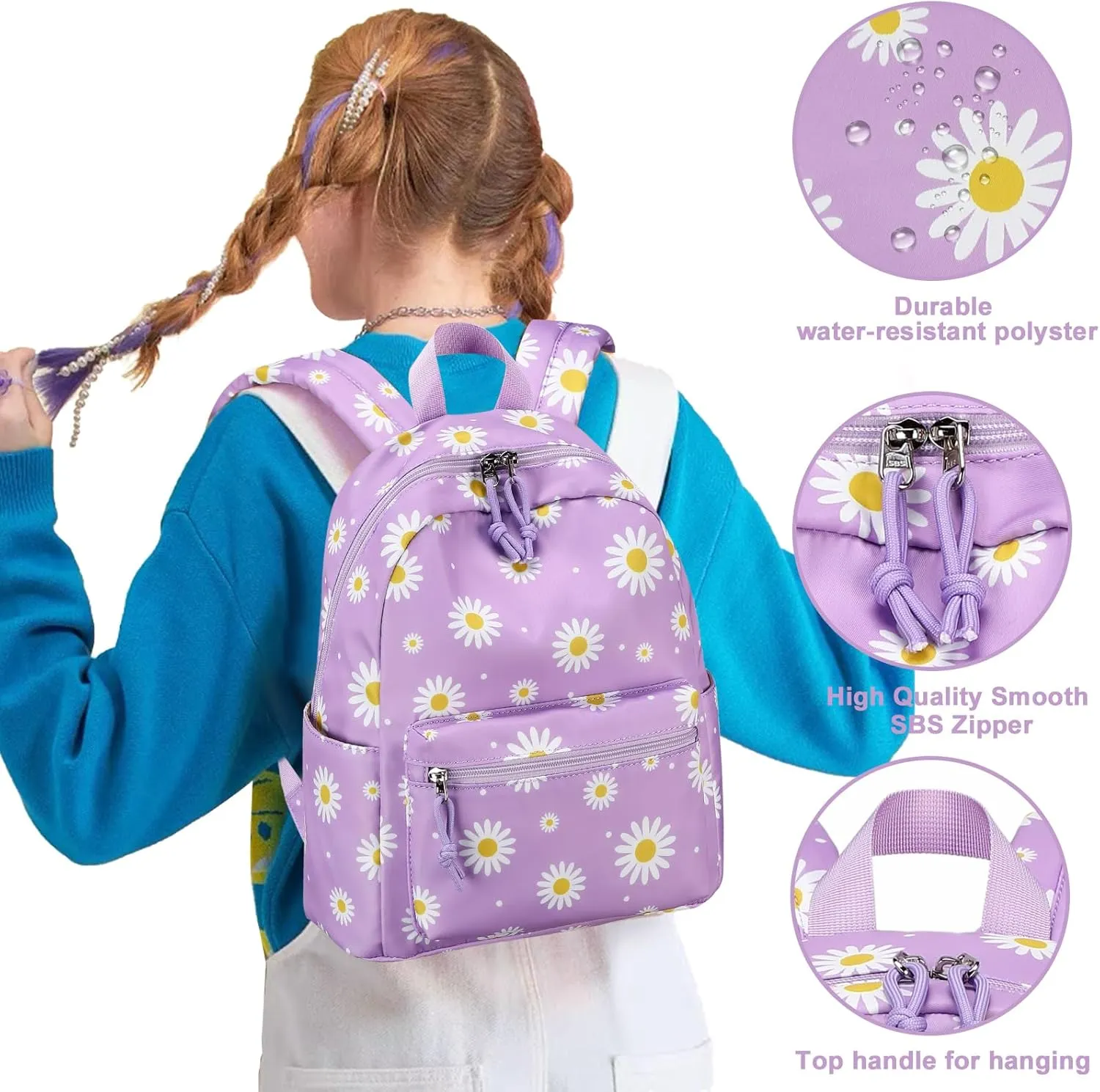 Bluboon Girls Mini Backpack Womens Small Backpack Purse Teens Cute Casual School Bookbag(Purple Daisy)