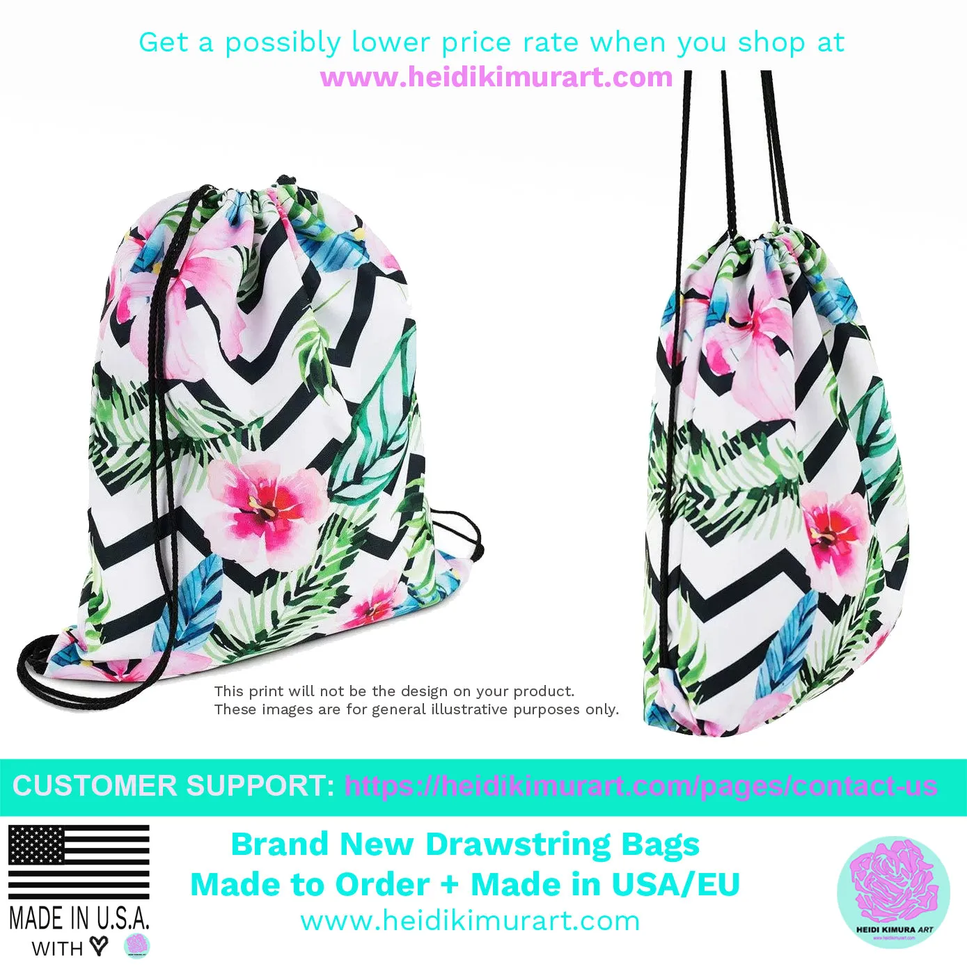 Blue White Star Drawstring Bag, Star Pattern 15”x17”  Drawstring Bag- Made in USA/EU