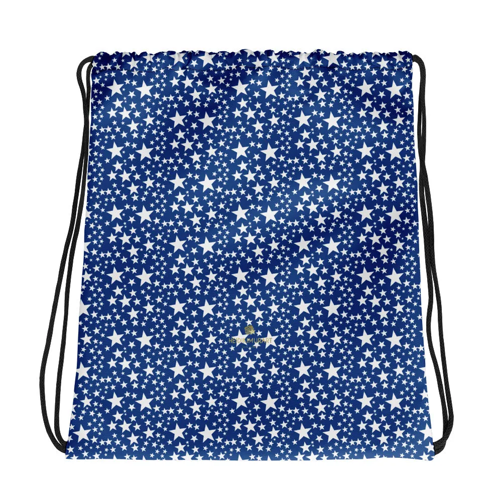 Blue White Star Drawstring Bag, Star Pattern 15”x17”  Drawstring Bag- Made in USA/EU