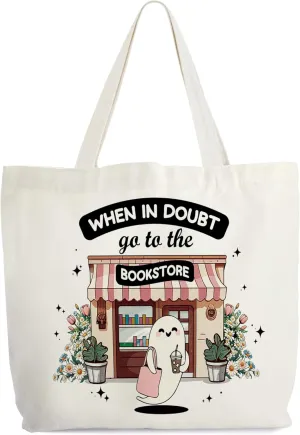 Book Club Gift Tote Bag for Women, When In Doubt Go To The Canvas Tote, Book Lover Gift Bag, Bookish Library Book Bag, Reading Shoulder Bag Gifts for Book Lovers Bookworm Librarian -56