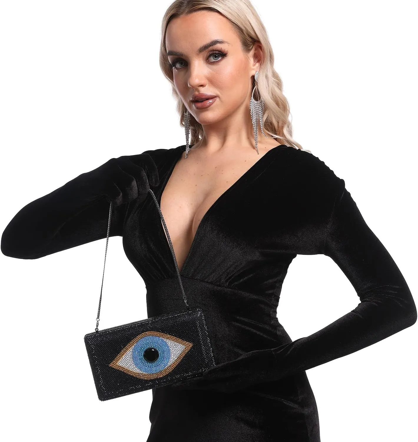 Boutique De FGG Evil Eye Rhinestone Clutch Purses for Women Formal Evening Bags Party Crystal Clutch Bag Prom Handbag,Mini