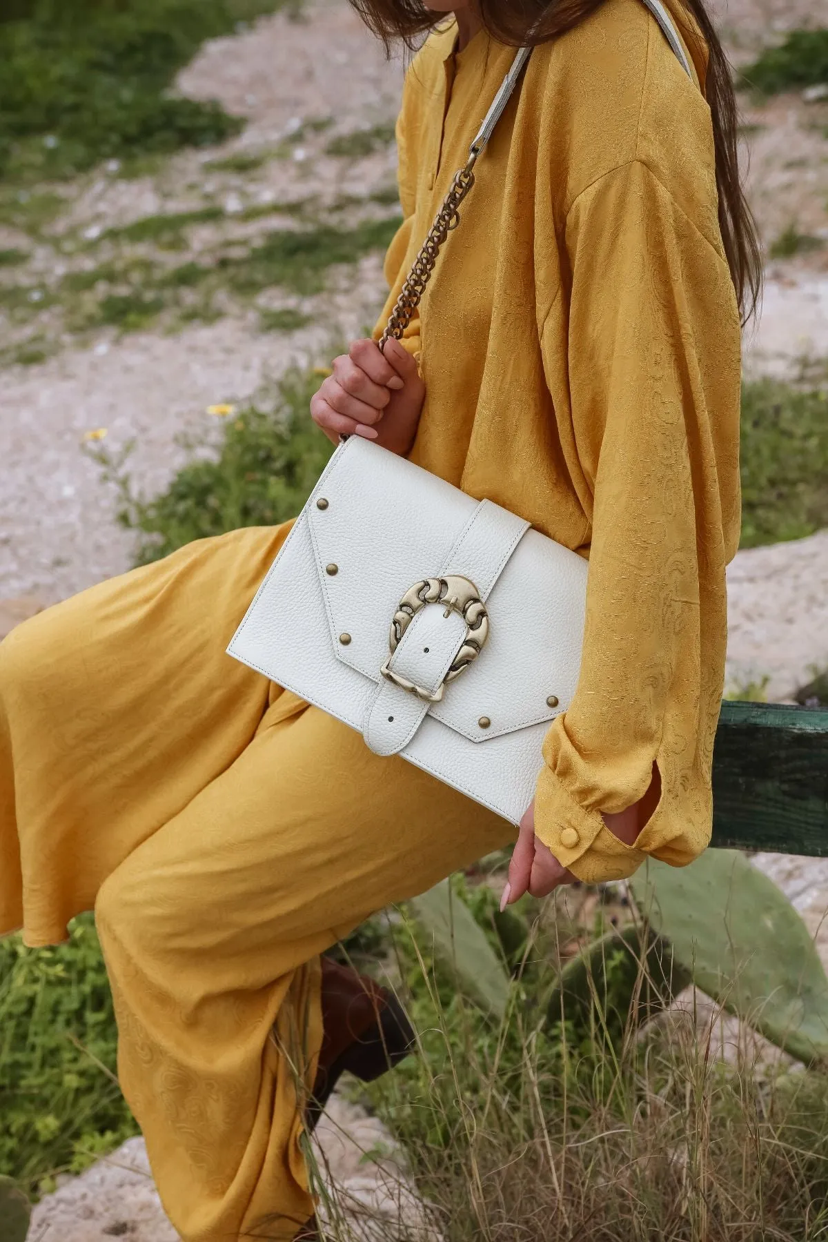 Briana Leather Shoulder Bag - Cream
