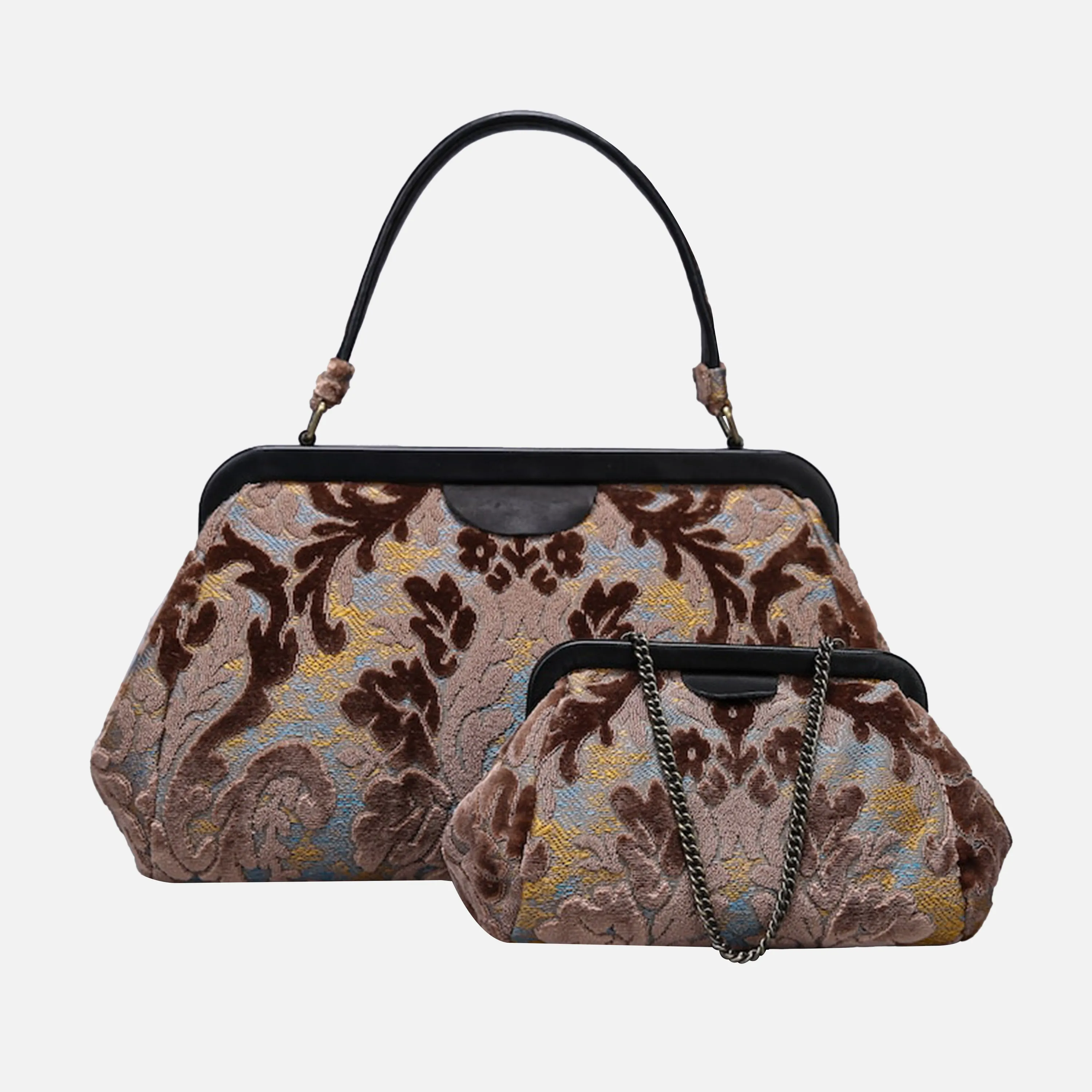 Burnout Velvet Camel Top Handle Purse