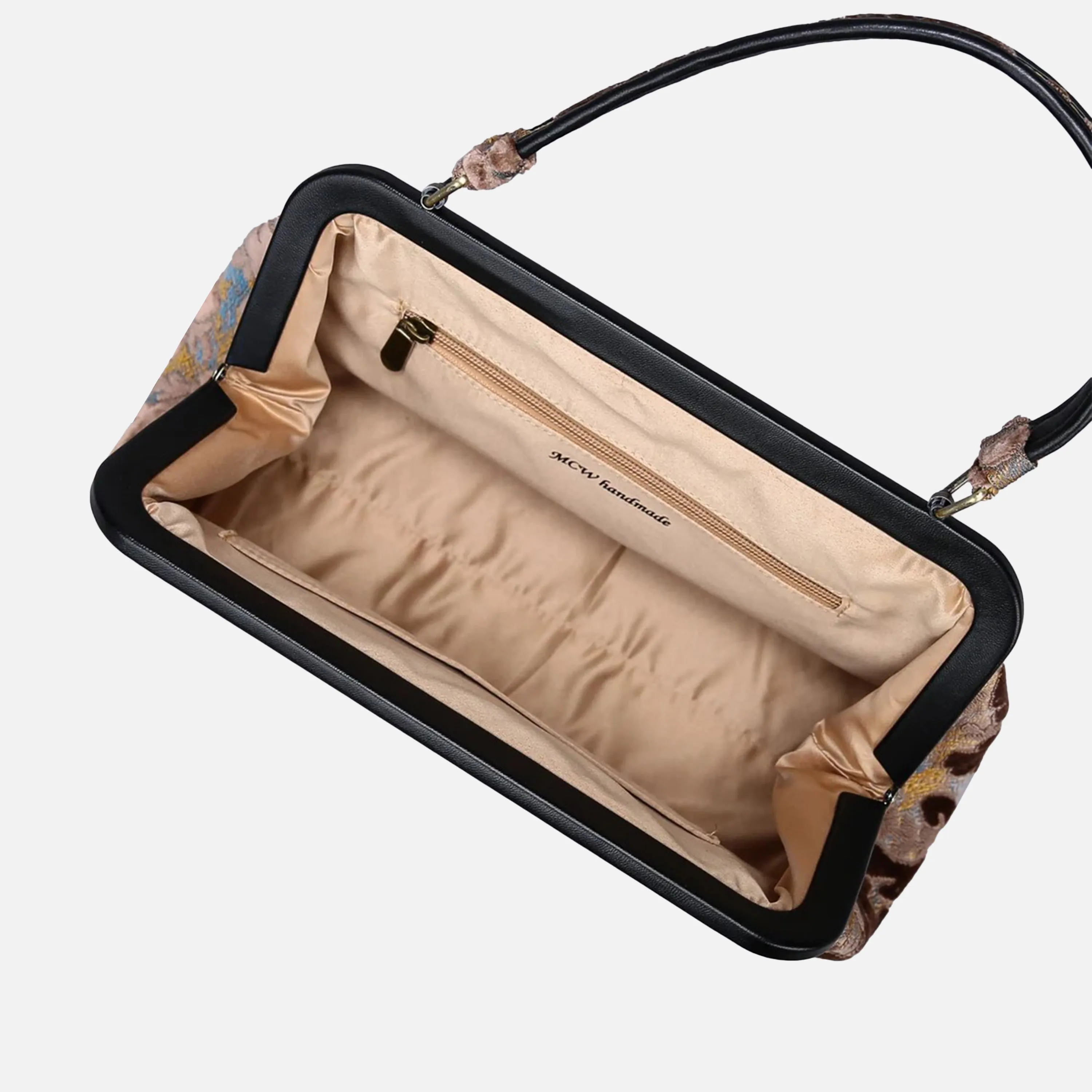 Burnout Velvet Camel Top Handle Purse