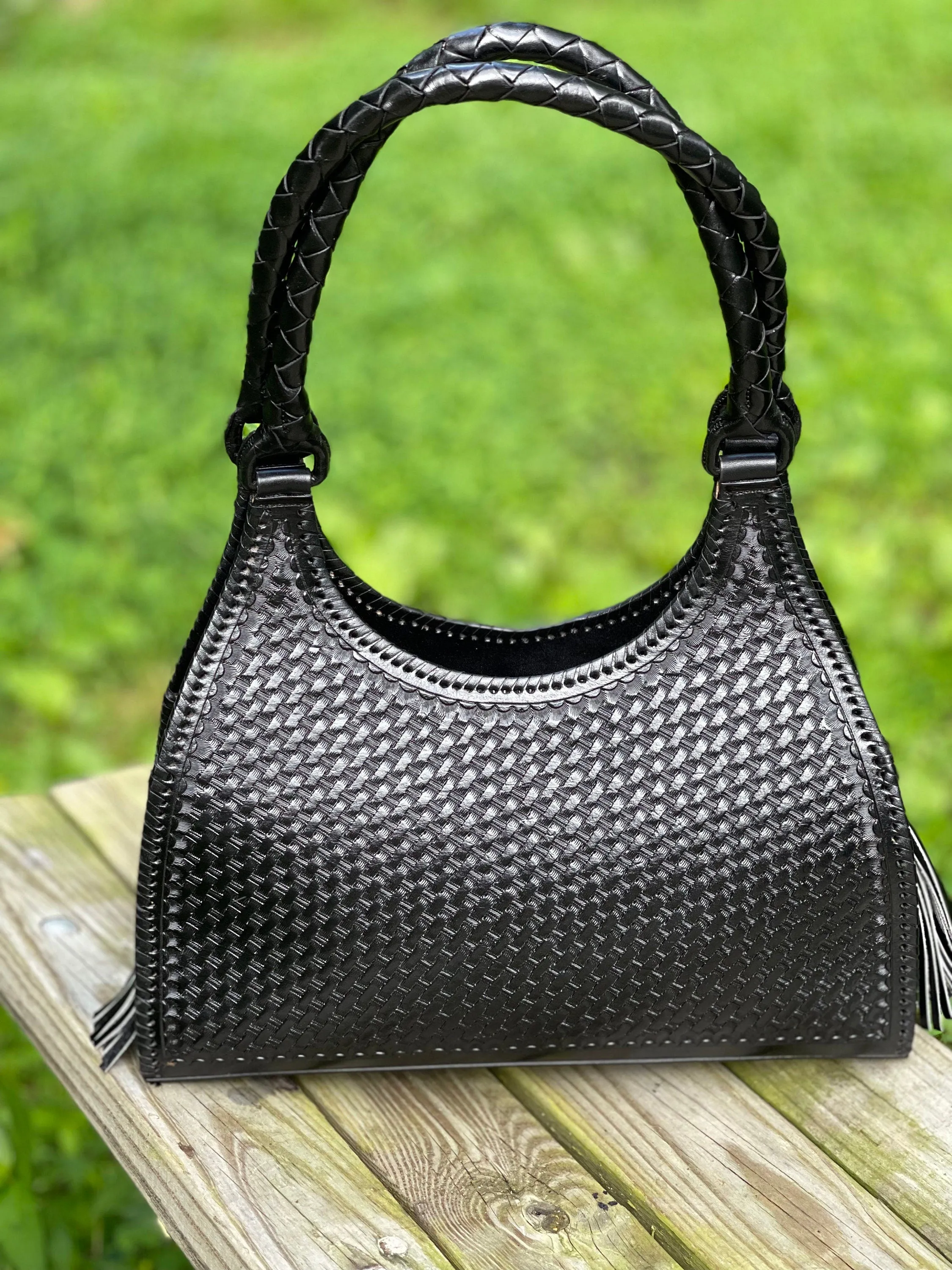Calf Hair Leather Shoulder Bag, ALLE "LUNA PELO", Black & White