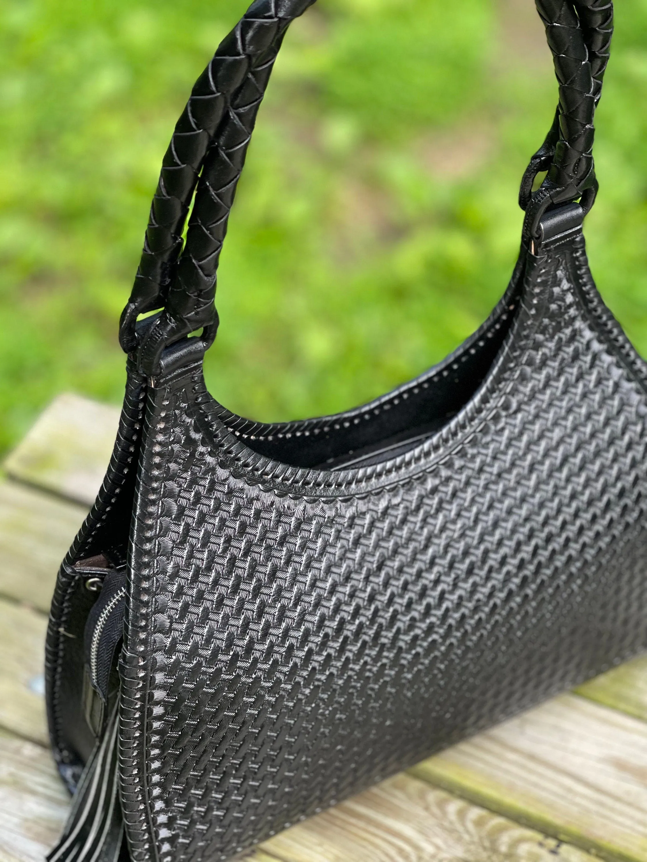 Calf Hair Leather Shoulder Bag, ALLE "LUNA PELO", Black & White