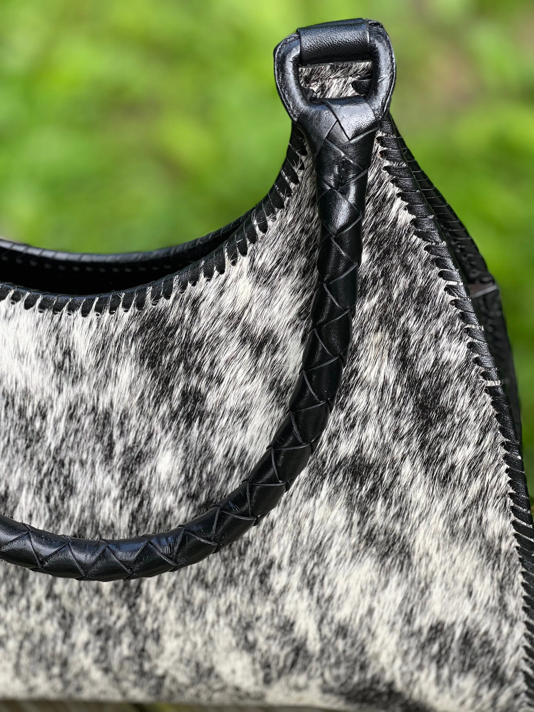 Calf Hair Leather Shoulder Bag, ALLE "LUNA PELO", Black & White