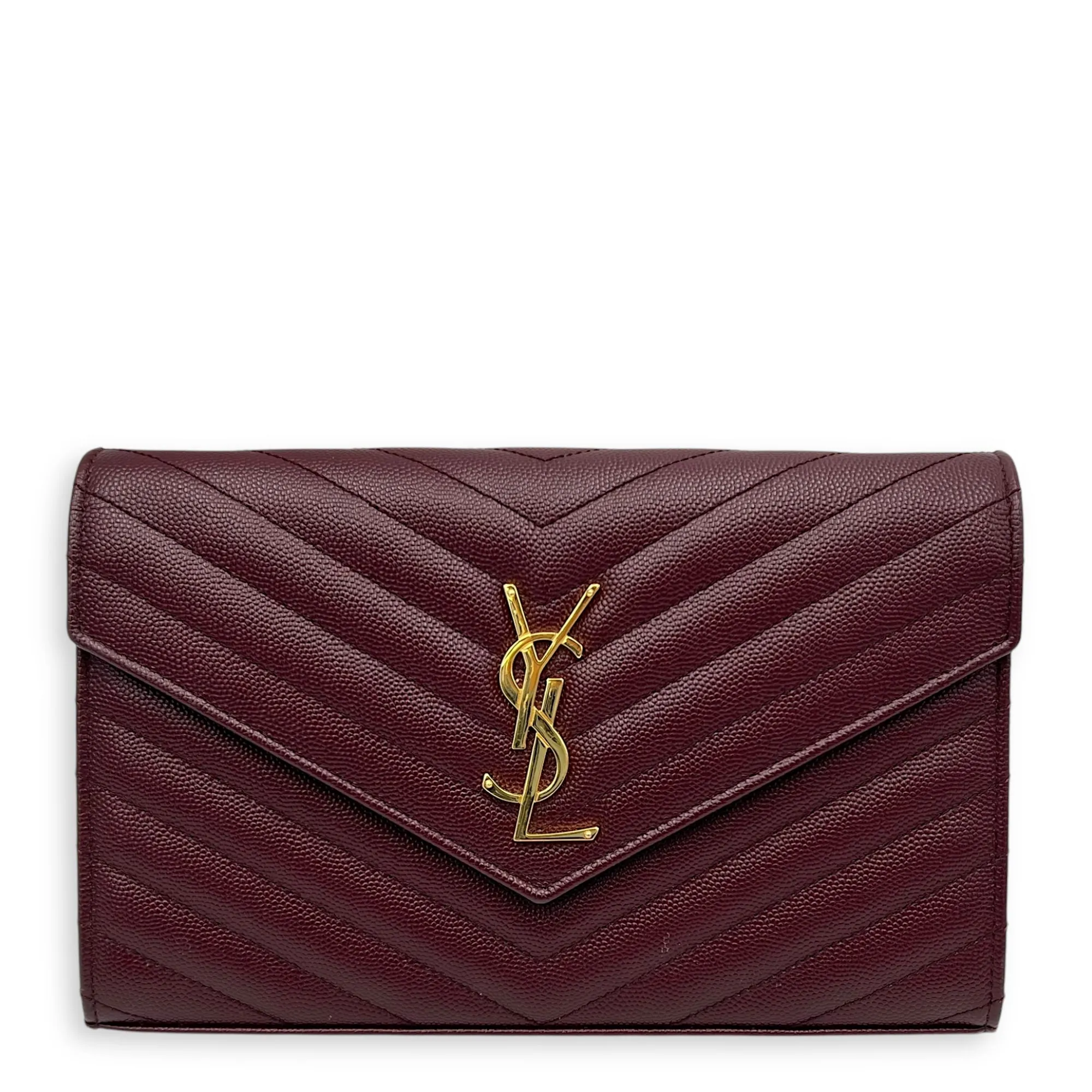 Cassandre Red Wallet On Chain in Calfskin, Gold hardware