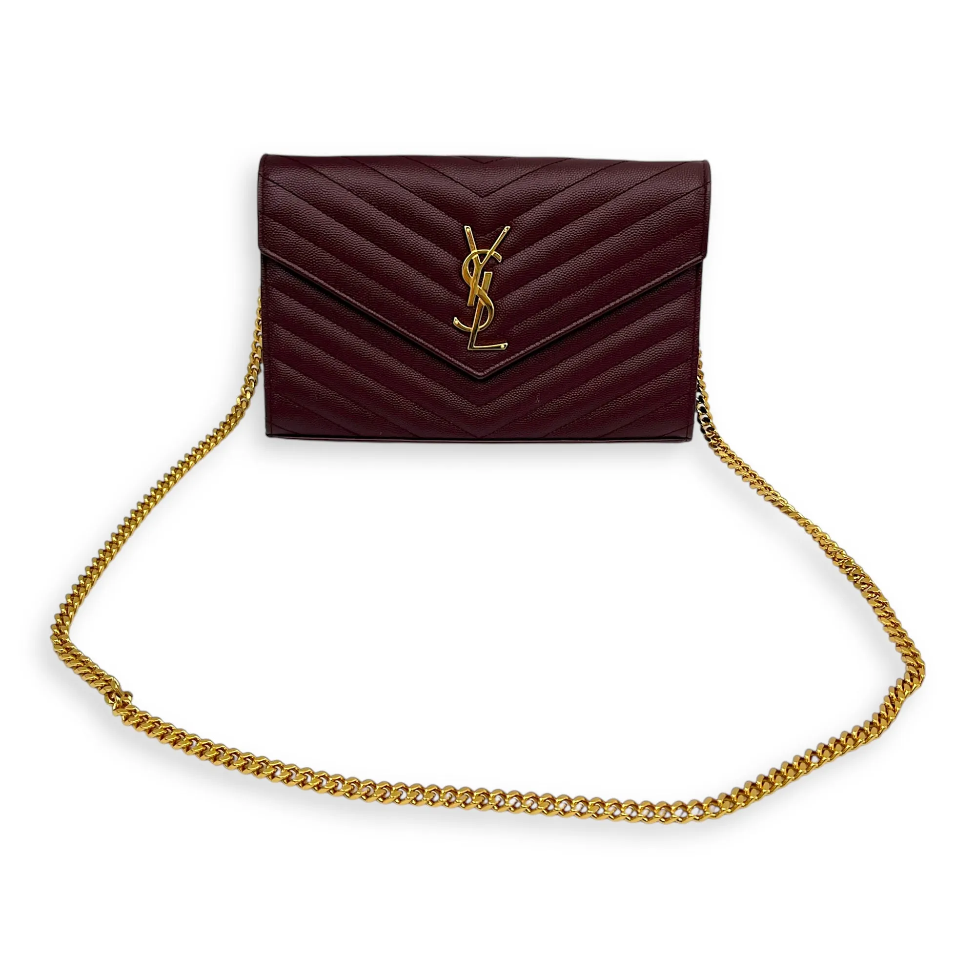 Cassandre Red Wallet On Chain in Calfskin, Gold hardware