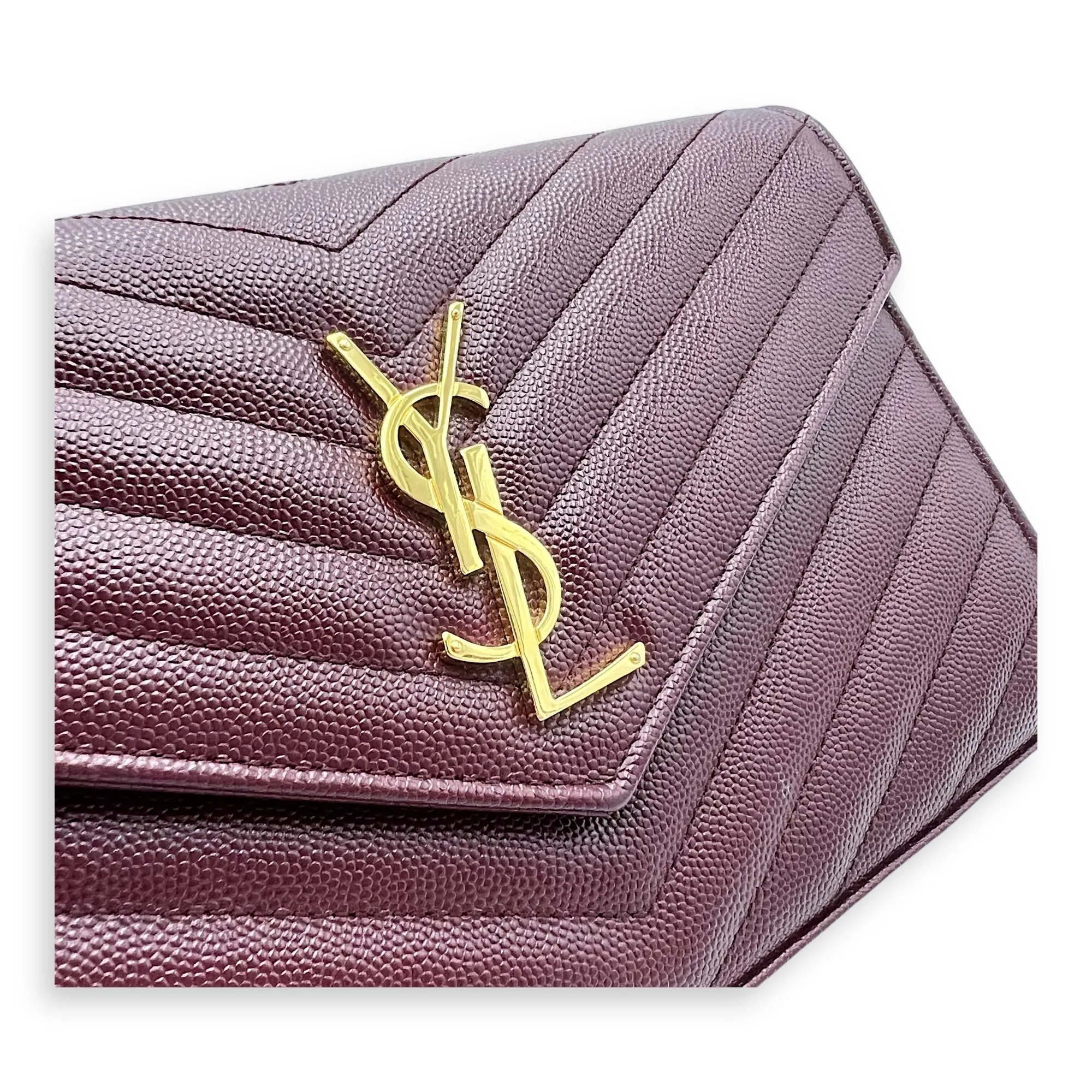Cassandre Red Wallet On Chain in Calfskin, Gold hardware