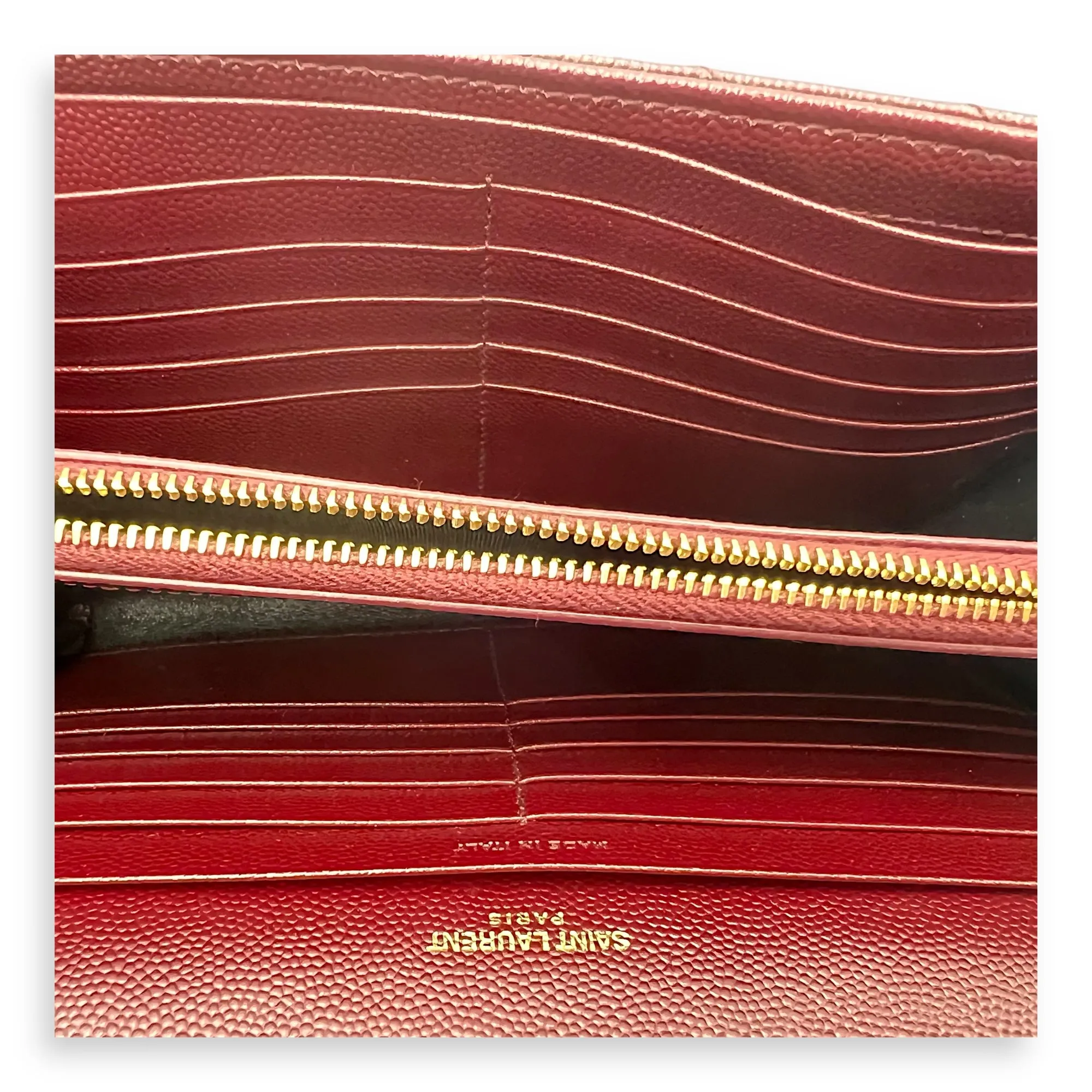 Cassandre Red Wallet On Chain in Calfskin, Gold hardware