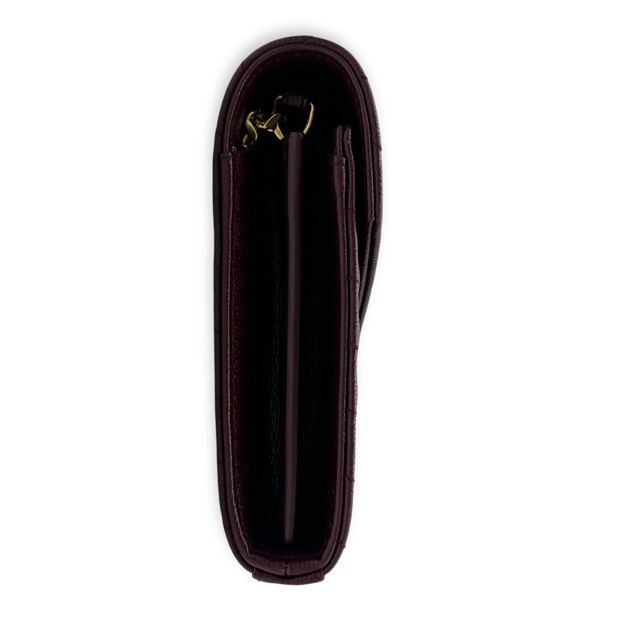 Cassandre Red Wallet On Chain in Calfskin, Gold hardware