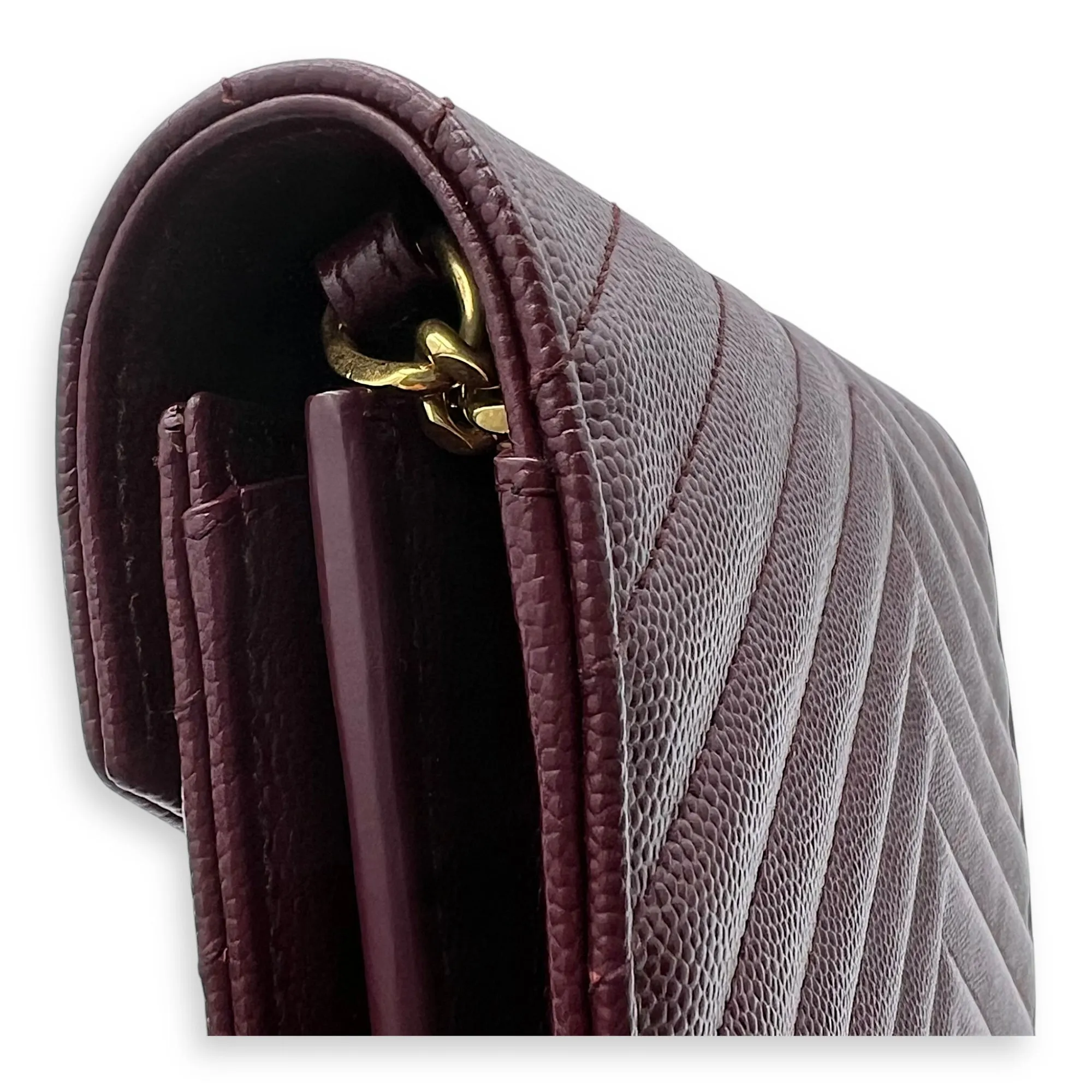 Cassandre Red Wallet On Chain in Calfskin, Gold hardware