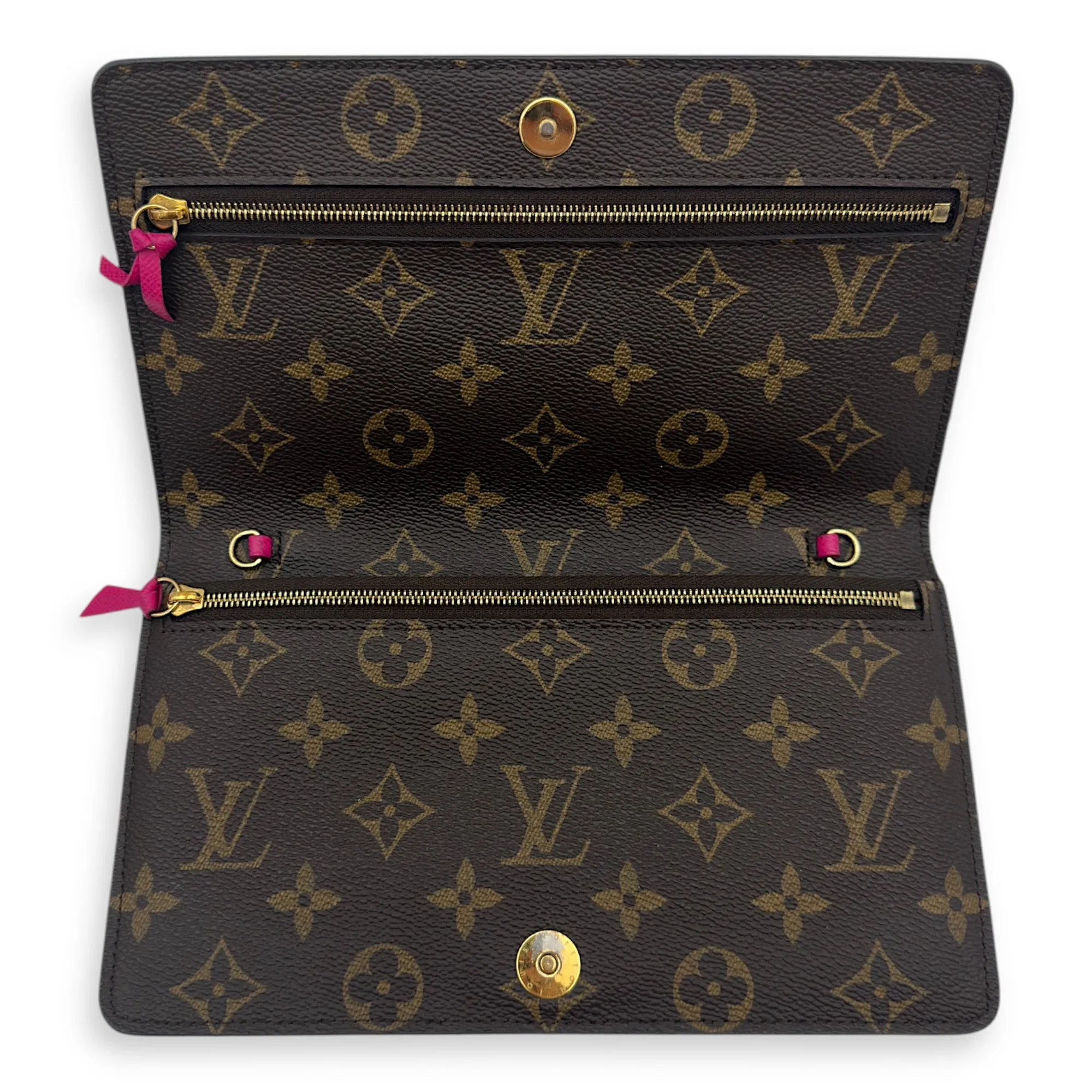 Christmas Animation Pochette Wallet On Chain Brown in Monogram Coated Canvas, Gold hardware