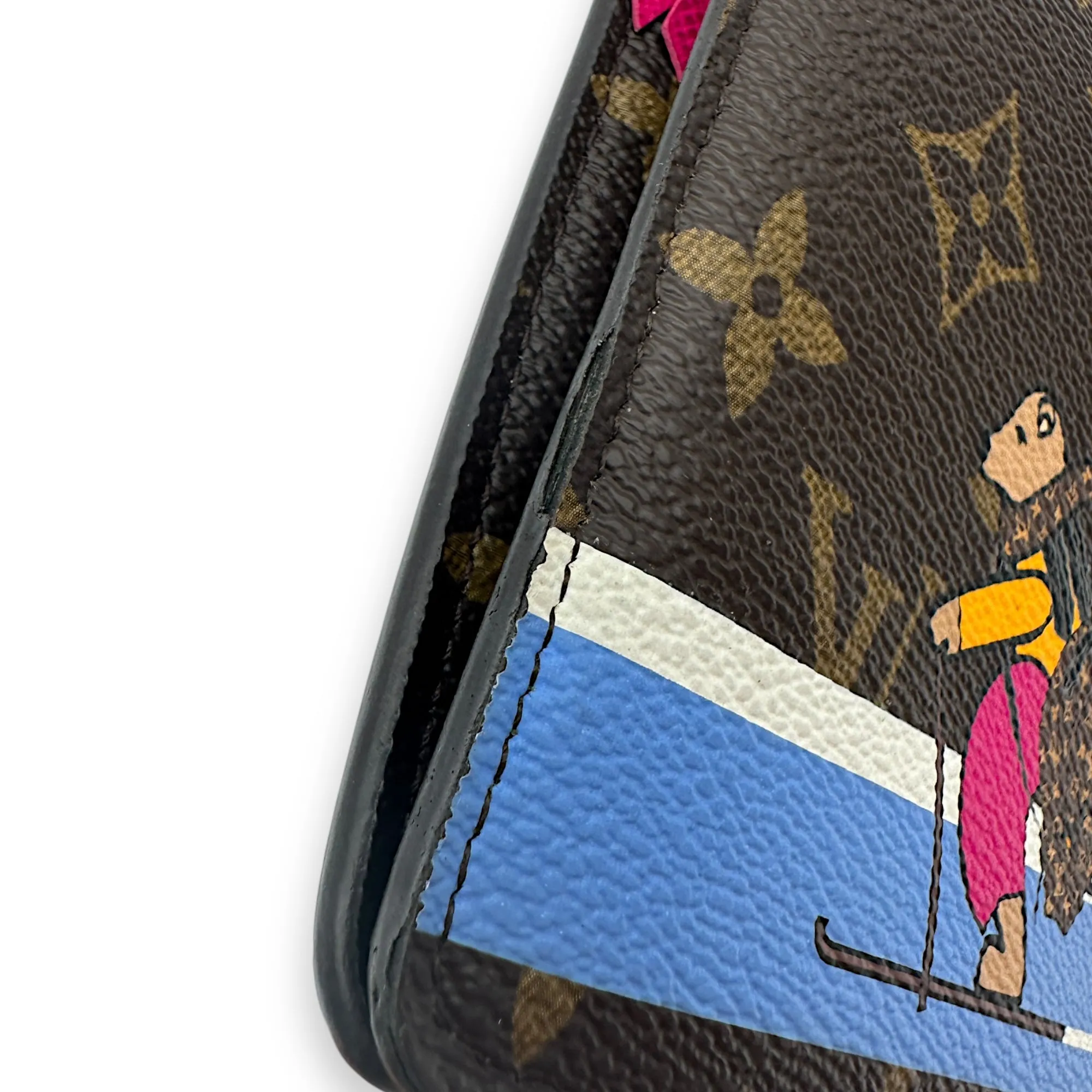 Christmas Animation Pochette Wallet On Chain Brown in Monogram Coated Canvas, Gold hardware