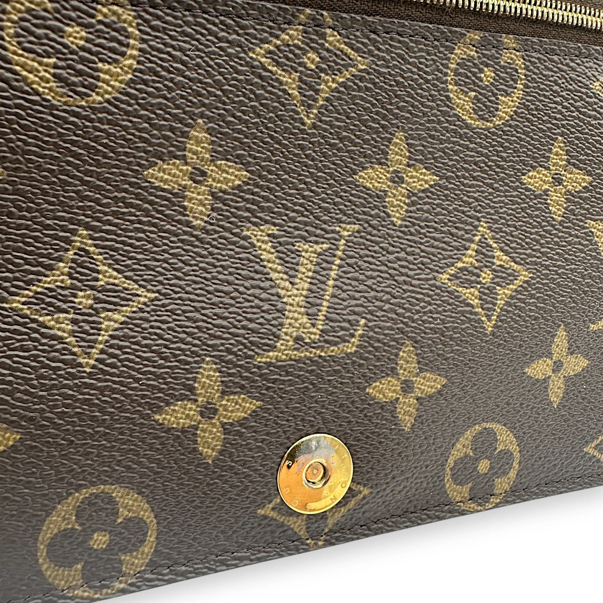 Christmas Animation Pochette Wallet On Chain Brown in Monogram Coated Canvas, Gold hardware