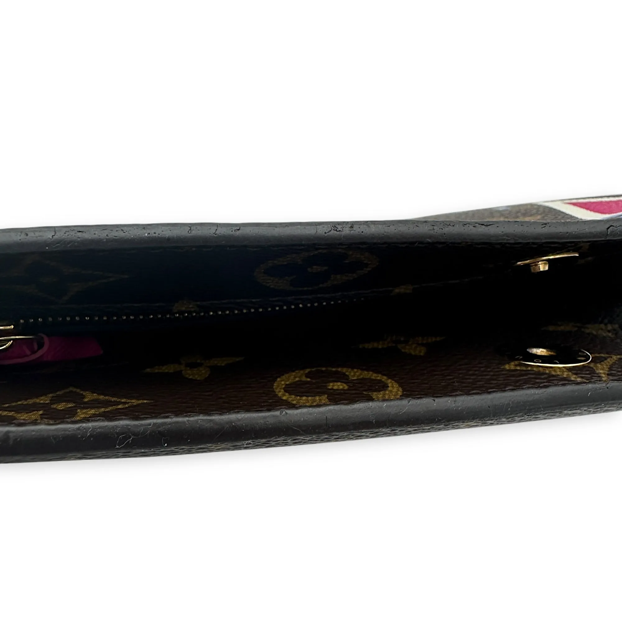 Christmas Animation Pochette Wallet On Chain Brown in Monogram Coated Canvas, Gold hardware