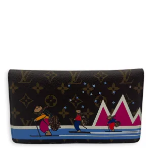 Christmas Animation Pochette Wallet On Chain Brown in Monogram Coated Canvas, Gold hardware