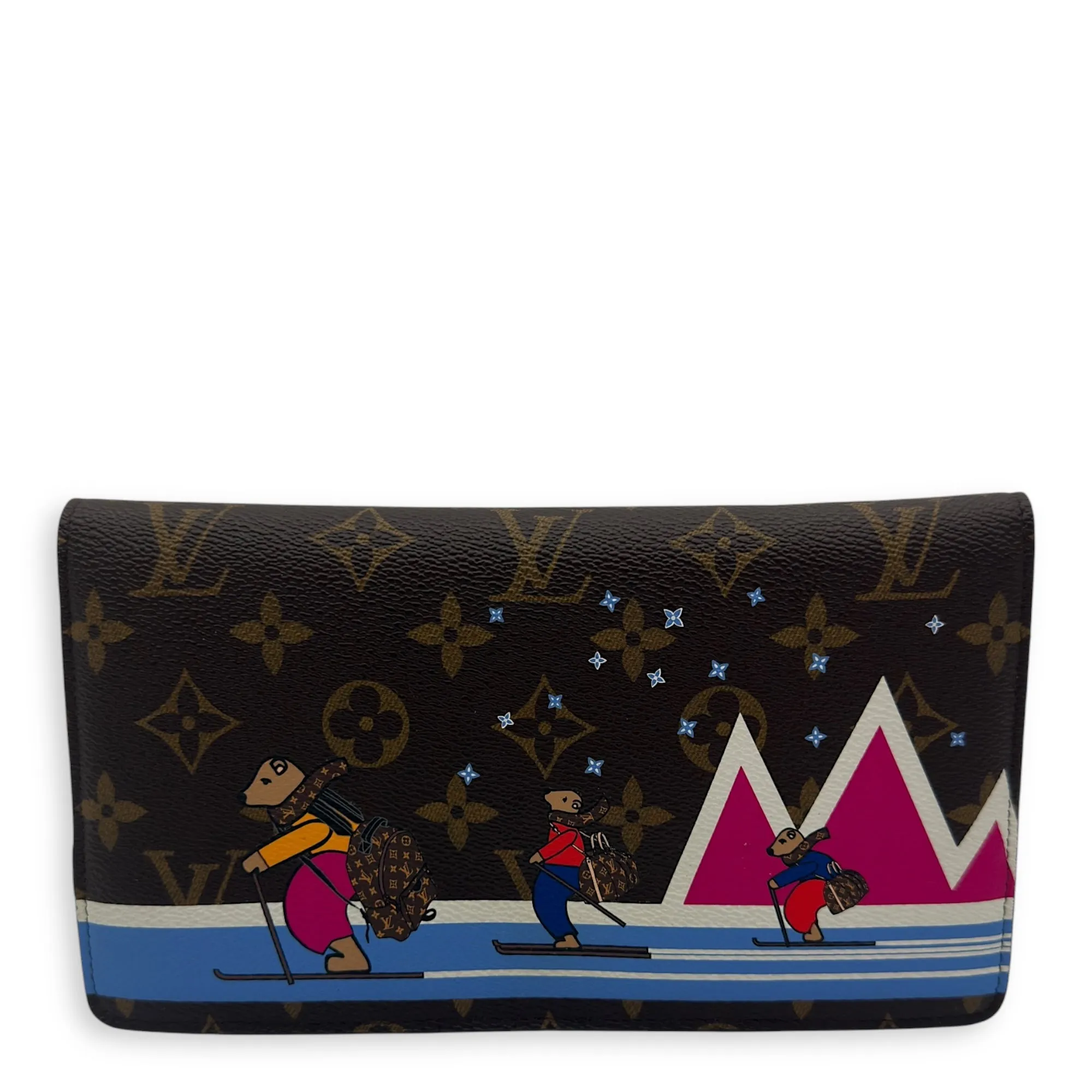Christmas Animation Pochette Wallet On Chain Brown in Monogram Coated Canvas, Gold hardware