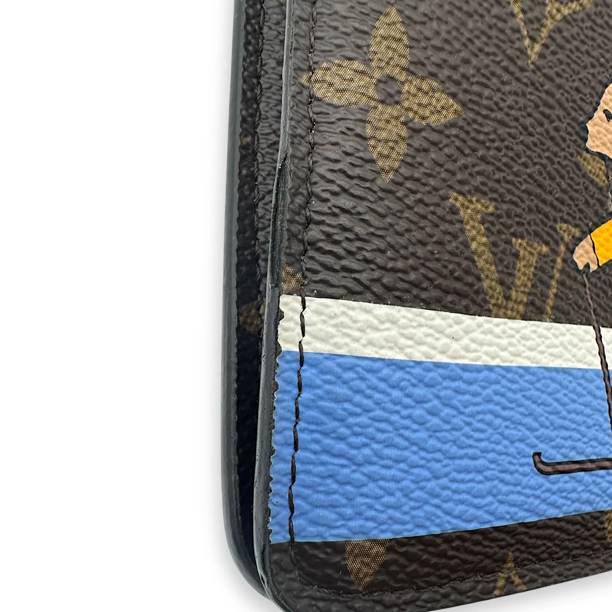 Christmas Animation Pochette Wallet On Chain Brown in Monogram Coated Canvas, Gold hardware