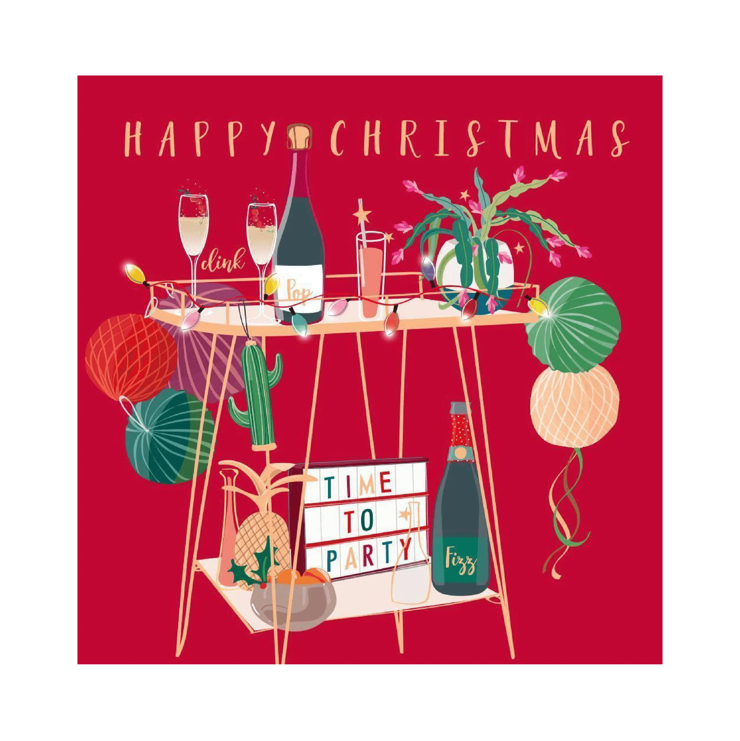 Christmas Card - Christmas Time To Party Drink Trolley