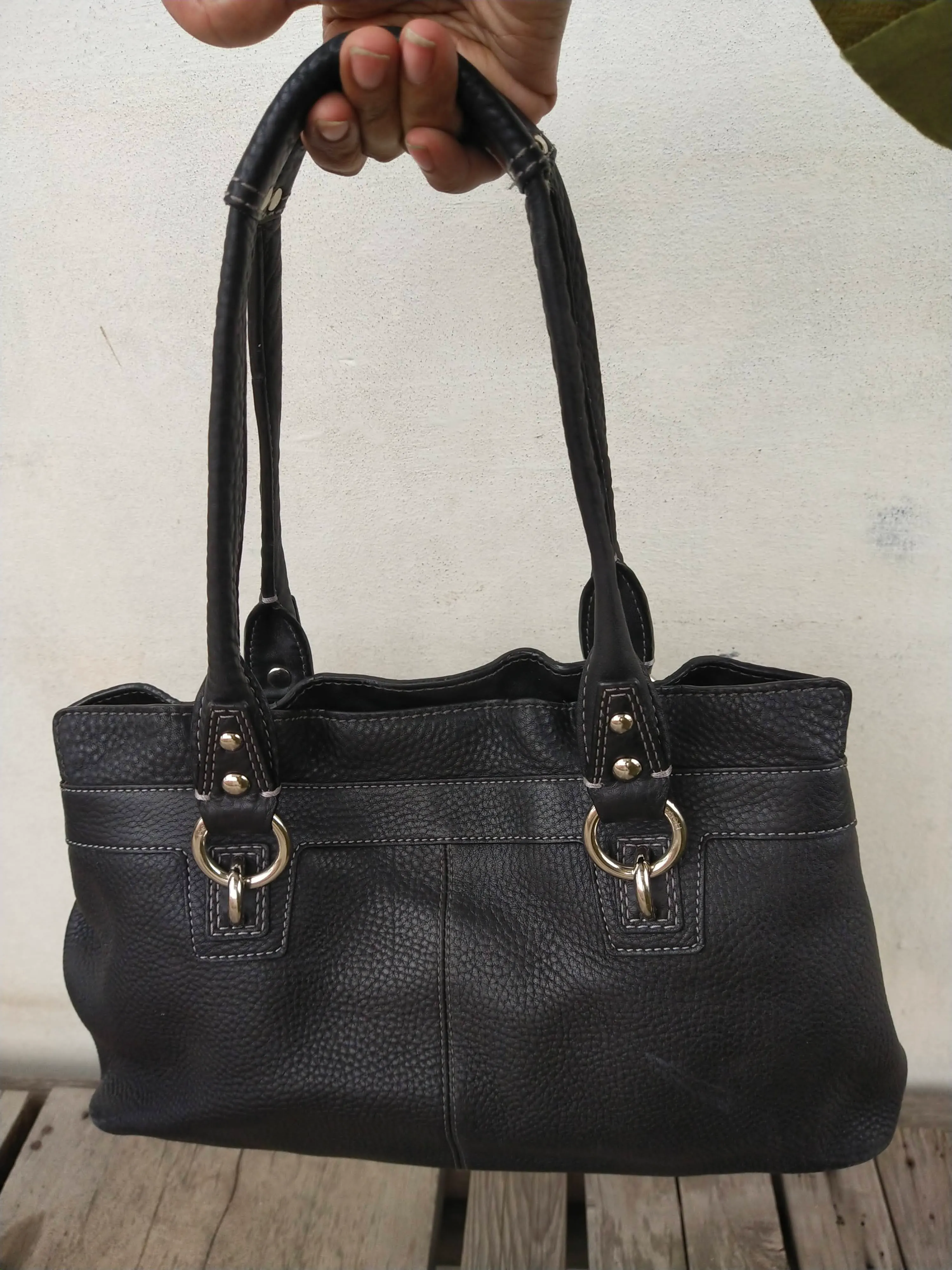 Coach Penelope Pebbled Satchel F14686 Black Leather Shoulder Bag