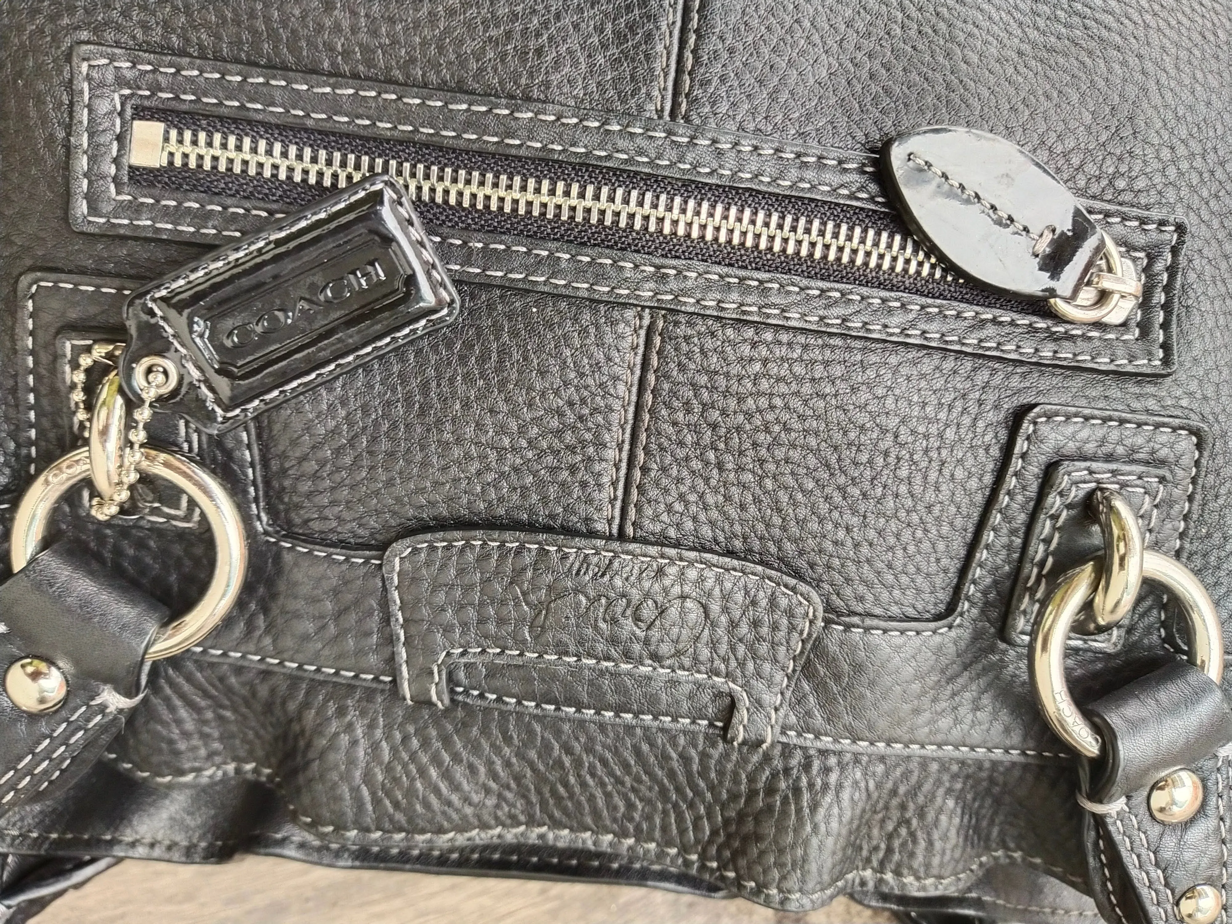 Coach Penelope Pebbled Satchel F14686 Black Leather Shoulder Bag